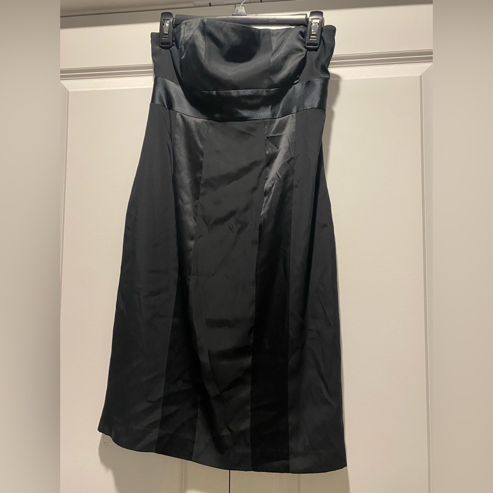 Express Black Satin and Matte Stipe Strapless Mini Dress